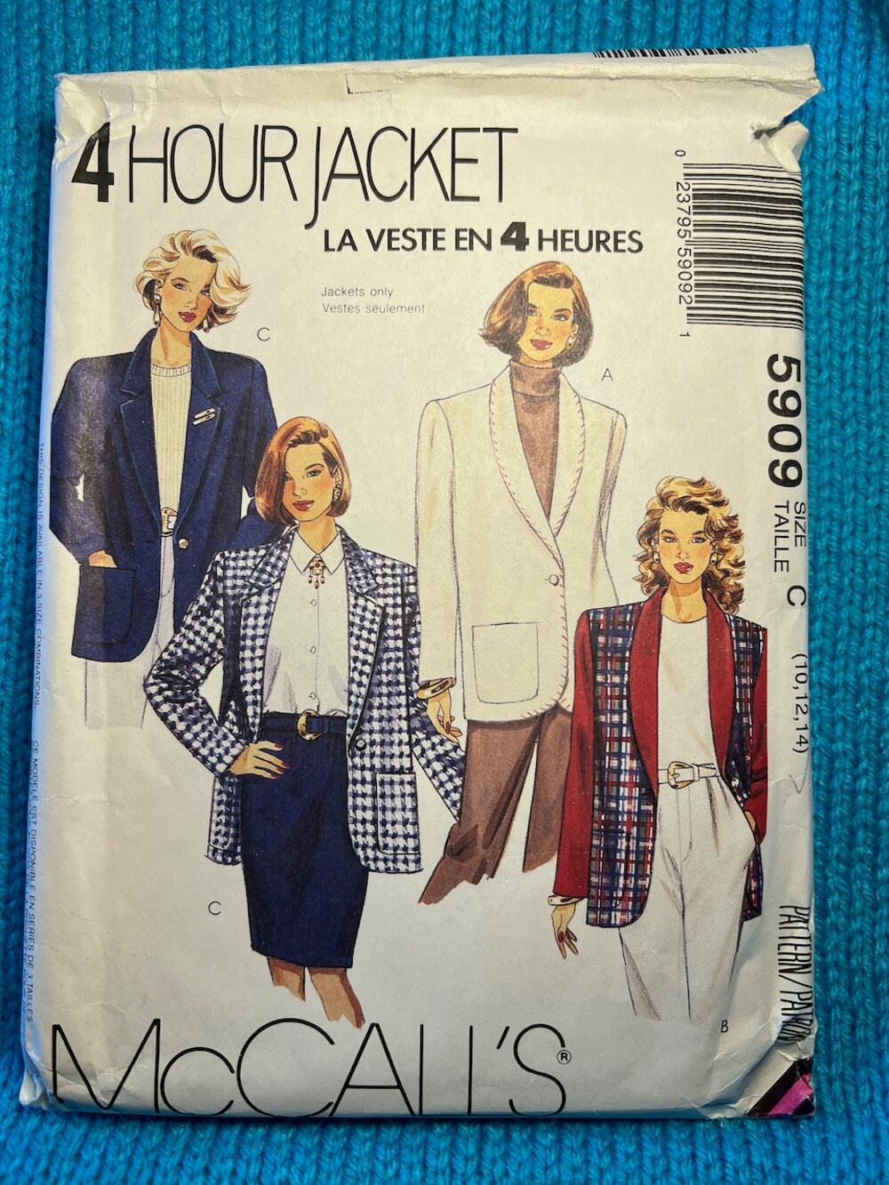 McCalls 5909 boxy blazer boyfriend 1980s pattern size 10 12 14